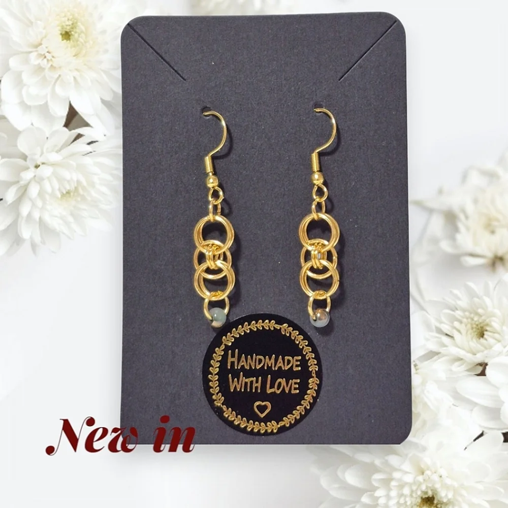 Handcrafted Gold Tone Chainmaille And Glass Bead Earrings - Picture 1 of 3